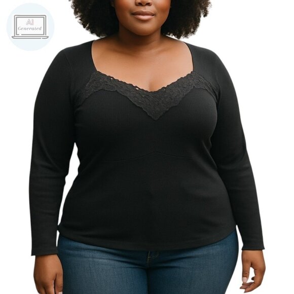 Torrid Womens Super Soft Ribbed Sweetheart Top Deep Black Plus Size 3 | 3X - Picture 1 of 13